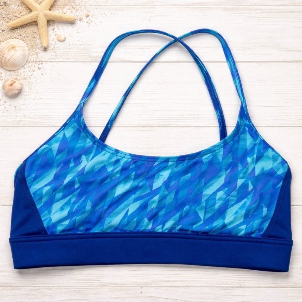 TYR Bikini Top Women Small Blues Crosscut Back Swimwear Sample NEW